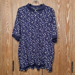 Vtg AOP Golf Tee Polo Collared Shirt Men Medium Blue Abstract Retro Cotton Sport